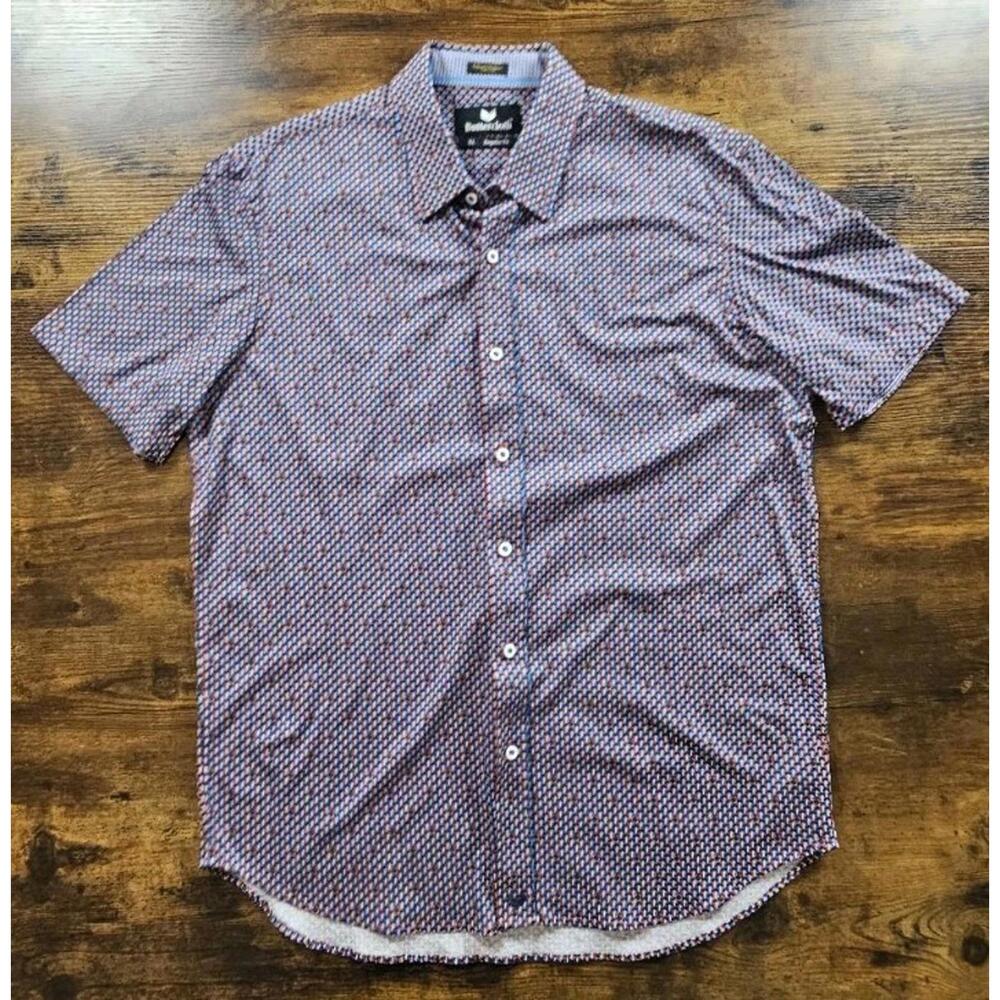 Buttercloth Regular Fit Geometric Short Sleeve Sporty Golf Button Up Shirt XL